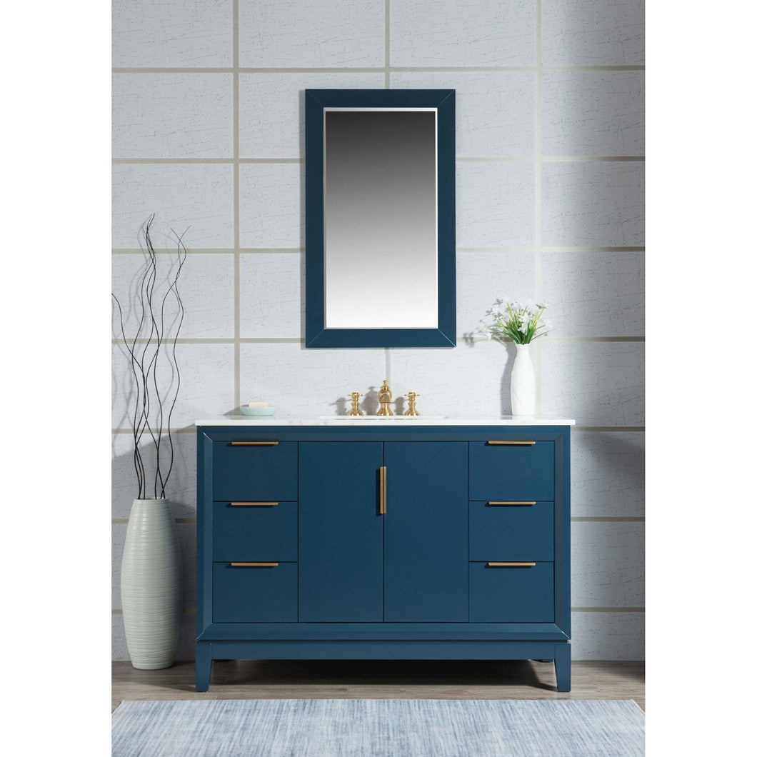 Water Creation Elizabeth 48-Inch Single Sink Carrara White Marble Vanity In Monarch Blue  With F2-0013-06-FX Lavatory Faucet(s)- Water Creation
