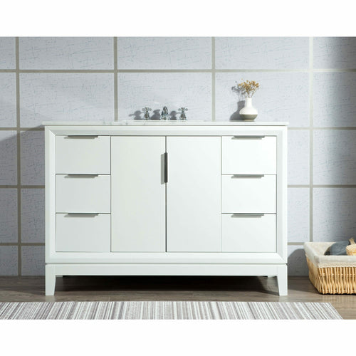 Water Creation Elizabeth 48-Inch Single Sink Carrara White Marble Vanity In Pure White With Matching Mirror(s) and F2-0009-01-BX Lavatory Faucet(s)- Water Creation