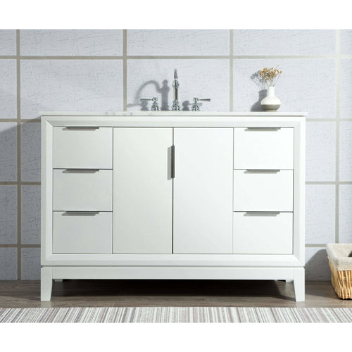 Water Creation Elizabeth 48-Inch Single Sink Carrara White Marble Vanity In Pure White With Matching Mirror(s) and F2-0012-01-TL Lavatory Faucet(s)- Water Creation