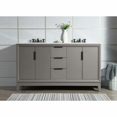 Water Creation Elizabeth 60-Inch Double Sink Carrara White Marble Vanity In Cashmere Grey With Matching Mirror(s) and F2-0009-03-BX Lavatory Faucet(s)- Water Creation