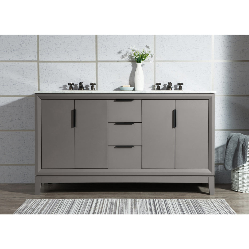 Water Creation Elizabeth 60-Inch Double Sink Carrara White Marble Vanity In Cashmere Grey With Matching Mirror(s)- Water Creation