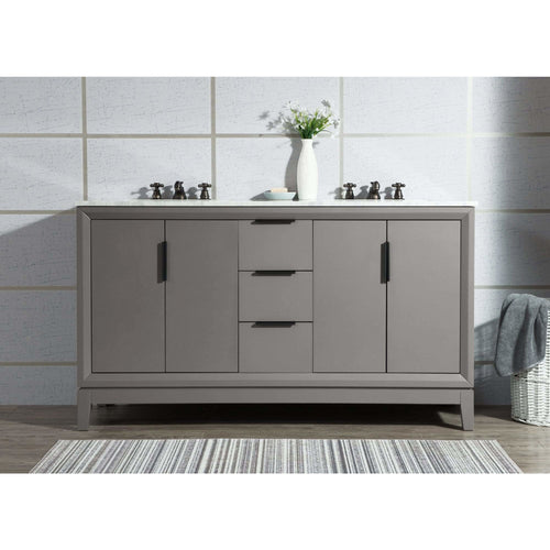 Water Creation Elizabeth 60-Inch Double Sink Carrara White Marble Vanity In Cashmere Grey  With F2-0009-03-BX Lavatory Faucet(s)- Water Creation
