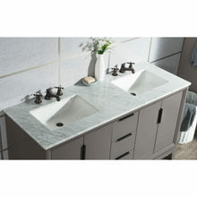 Load image into Gallery viewer, Water Creation Elizabeth 60-Inch Double Sink Carrara White Marble Vanity In Cashmere Grey With Matching Mirror(s) and F2-0009-03-BX Lavatory Faucet(s)- Water Creation