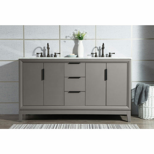 Water Creation Elizabeth 60-Inch Double Sink Carrara White Marble Vanity In Cashmere Grey  With F2-0012-03-TL Lavatory Faucet(s)- Water Creation