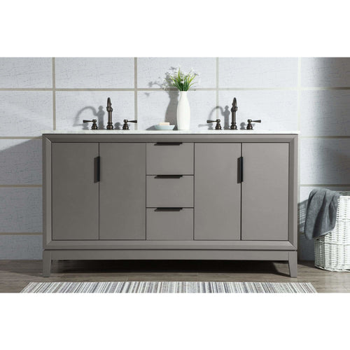 Water Creation Elizabeth 60-Inch Double Sink Carrara White Marble Vanity In Cashmere Grey With Matching Mirror(s) and F2-0012-03-TL Lavatory Faucet(s)- Water Creation