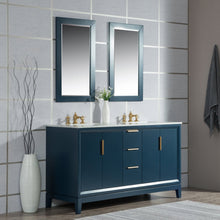 Load image into Gallery viewer, Water Creation Elizabeth 60-Inch Double Sink Carrara White Marble Vanity In Monarch Blue  With F2-0013-06-FX Lavatory Faucet(s)- Water Creation
