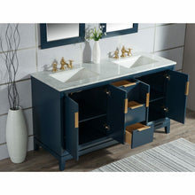 Load image into Gallery viewer, Water Creation Elizabeth 60-Inch Double Sink Carrara White Marble Vanity In Monarch Blue  With F2-0013-06-FX Lavatory Faucet(s)- Water Creation