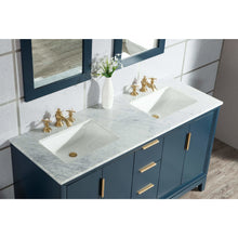 Load image into Gallery viewer, Water Creation Elizabeth 60-Inch Double Sink Carrara White Marble Vanity In Monarch Blue  With F2-0013-06-FX Lavatory Faucet(s)- Water Creation