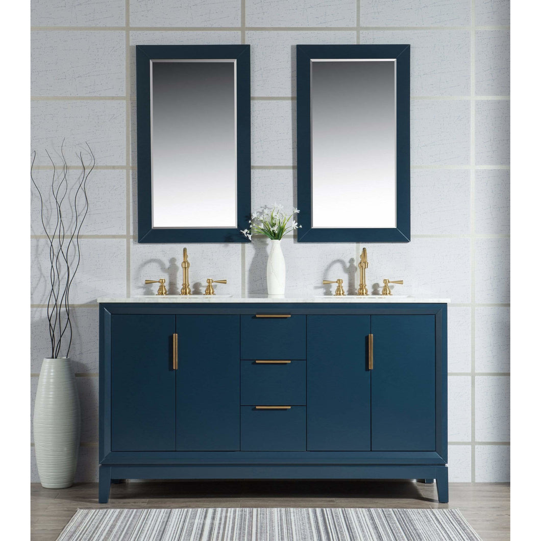 Water Creation Elizabeth 60-Inch Double Sink Carrara White Marble Vanity In Monarch Blue With Matching Mirror(s) and F2-0012-06-TL Lavatory Faucet(s)- Water Creation
