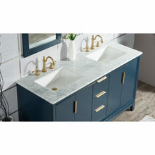 Load image into Gallery viewer, Water Creation Elizabeth 60-Inch Double Sink Carrara White Marble Vanity In Monarch Blue  With F2-0012-06-TL Lavatory Faucet(s)- Water Creation