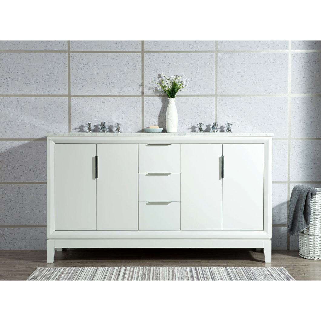 Water Creation Elizabeth 60-Inch Double Sink Carrara White Marble Vanity In Pure White With Matching Mirror(s)- Water Creation