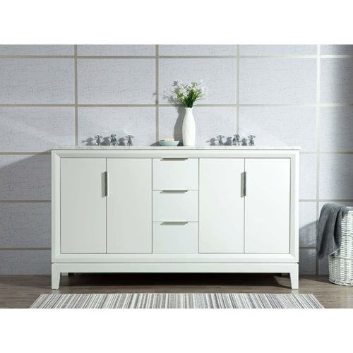 Water Creation Elizabeth 60-Inch Double Sink Carrara White Marble Vanity In Pure White  With F2-0009-01-BX Lavatory Faucet(s)- Water Creation