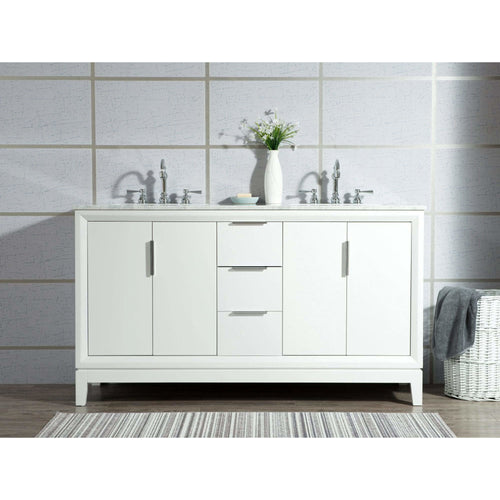 Water Creation Elizabeth 60-Inch Double Sink Carrara White Marble Vanity In Pure White With Matching Mirror(s) and F2-0012-01-TL Lavatory Faucet(s)- Water Creation