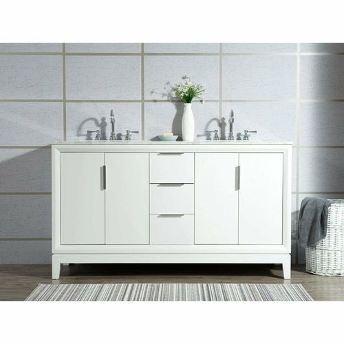 Water Creation Elizabeth 60-Inch Double Sink Carrara White Marble Vanity In Pure White  With F2-0012-01-TL Lavatory Faucet(s)- Water Creation
