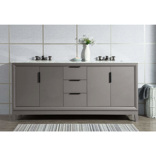 Water Creation Elizabeth 72-Inch Double Sink Carrara White Marble Vanity In Cashmere Grey With Matching Mirror(s) and F2-0009-03-BX Lavatory Faucet(s)- Water Creation