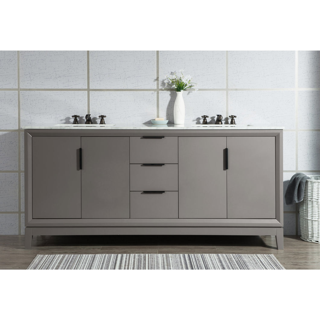 Water Creation Elizabeth 72-Inch Double Sink Carrara White Marble Vanity In Cashmere Grey- Water Creation