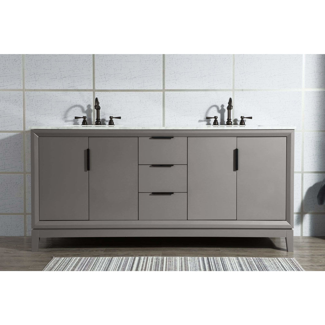 Water Creation Elizabeth 72-Inch Double Sink Carrara White Marble Vanity In Cashmere Grey  With F2-0012-03-TL Lavatory Faucet(s)- Water Creation