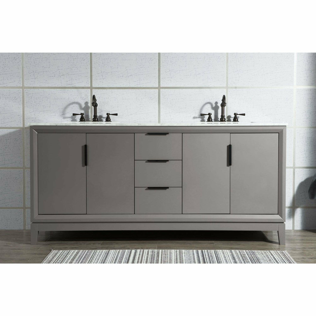 Water Creation Elizabeth 72-Inch Double Sink Carrara White Marble Vanity In Cashmere Grey With Matching Mirror(s) and F2-0012-03-TL Lavatory Faucet(s)- Water Creation