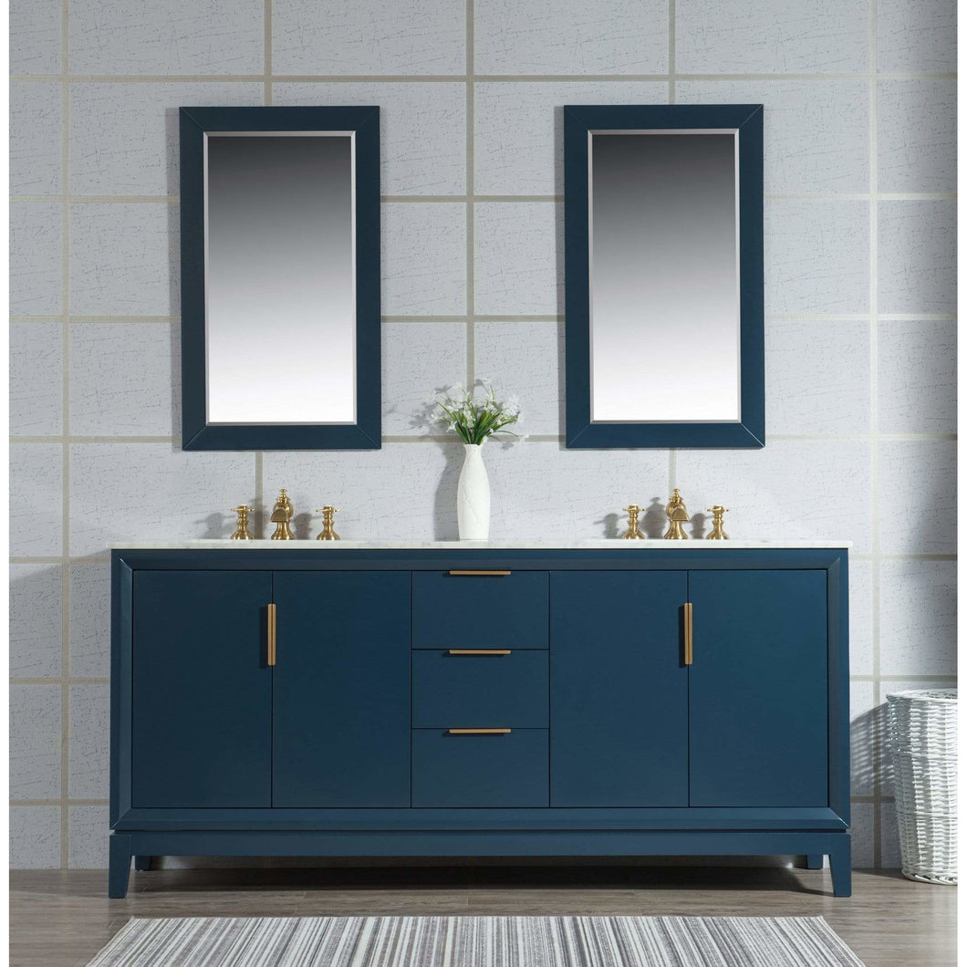 Water Creation Elizabeth 72-Inch Double Sink Carrara White Marble Vanity In Monarch Blue With Matching Mirror(s) and F2-0013-06-FX Lavatory Faucet(s)- Water Creation