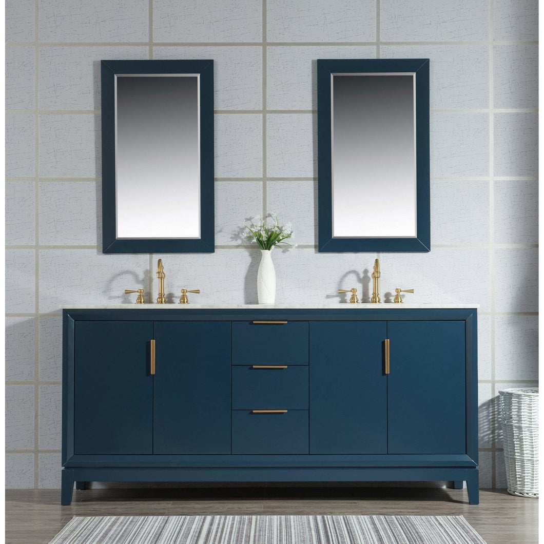 Water Creation Elizabeth 72-Inch Double Sink Carrara White Marble Vanity In Monarch Blue With Matching Mirror(s) and F2-0012-06-TL Lavatory Faucet(s)- Water Creation