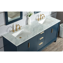 Load image into Gallery viewer, Water Creation Elizabeth 72-Inch Double Sink Carrara White Marble Vanity In Monarch Blue With Matching Mirror(s) and F2-0012-06-TL Lavatory Faucet(s)- Water Creation