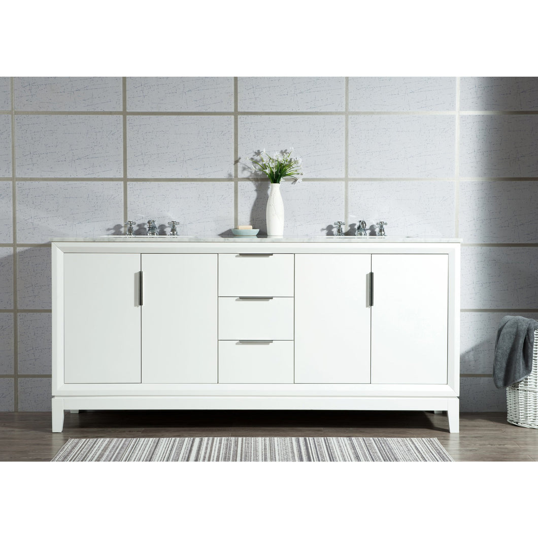 Water Creation Elizabeth 72-Inch Double Sink Carrara White Marble Vanity In Pure White- Water Creation