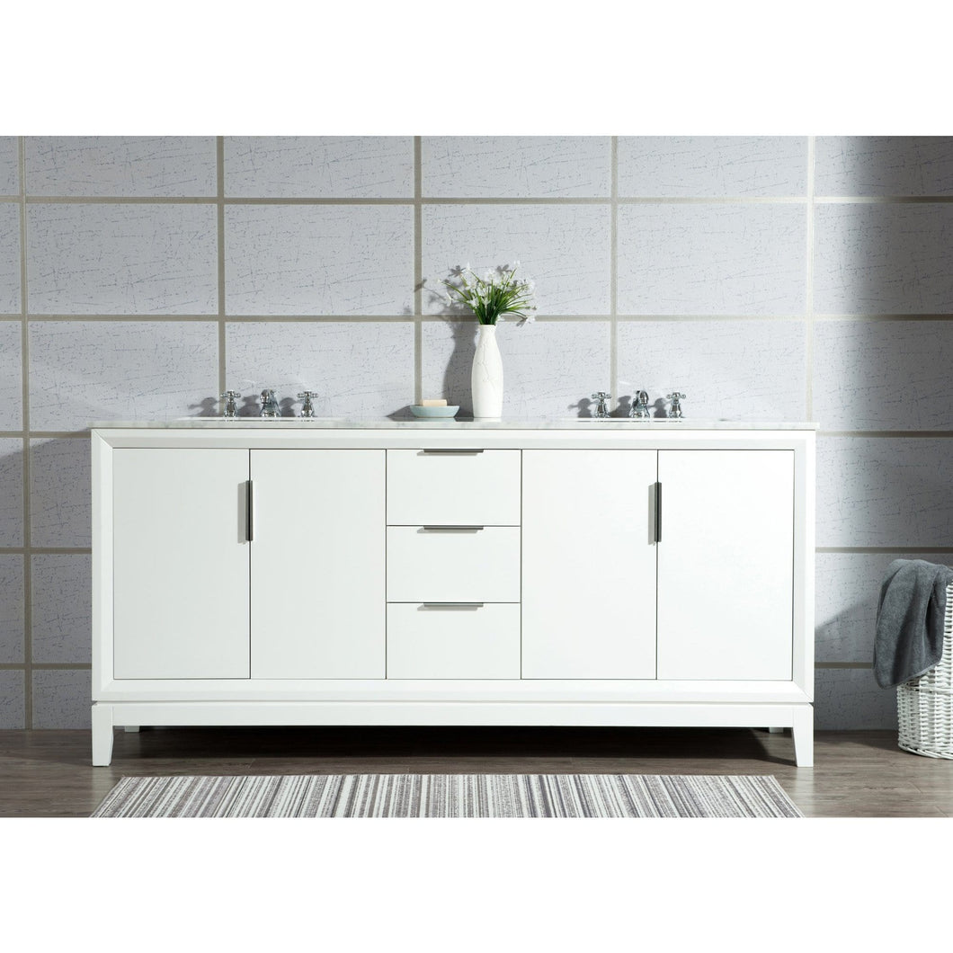 Water Creation Elizabeth 72-Inch Double Sink Carrara White Marble Vanity In Pure White With Matching Mirror(s) and F2-0009-01-BX Lavatory Faucet(s)- Water Creation