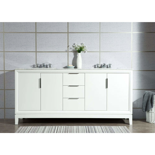 Water Creation Elizabeth 72-Inch Double Sink Carrara White Marble Vanity In Pure White  With F2-0009-01-BX Lavatory Faucet(s)- Water Creation