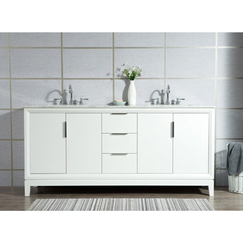 Water Creation Elizabeth 72-Inch Double Sink Carrara White Marble Vanity In Pure White With Matching Mirror(s) and F2-0012-01-TL Lavatory Faucet(s)- Water Creation
