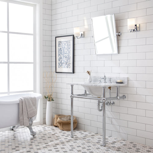 Water Creation Embassy 30 Inch Wide Single Wash Stand, P-Trap, Counter Top with Basin, F2-0013 Faucet and Mirror included in Chrome Finish- Water Creation