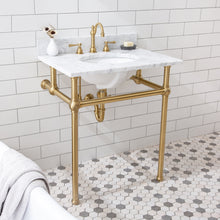 Load image into Gallery viewer, Water Creation Embassy 30 Inch Wide Single Wash Stand, P-Trap, Counter Top with Basin, F2-0012 Faucet and Mirror included in Satin Gold Finish- Water Creation