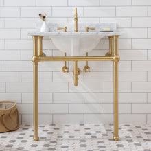 Load image into Gallery viewer, Water Creation Embassy 30 Inch Wide Single Wash Stand, P-Trap, Counter Top with Basin, and F2-0012 Faucet included in Satin Gold Finish- Water Creation