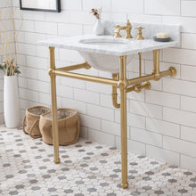 Load image into Gallery viewer, Water Creation Embassy 30 Inch Wide Single Wash Stand, P-Trap, Counter Top with Basin, and F2-0013 Faucet included in Satin Gold Finish- Water Creation