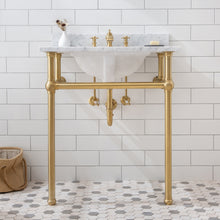 Load image into Gallery viewer, Water Creation Embassy 30 Inch Wide Single Wash Stand, P-Trap, Counter Top with Basin, and F2-0013 Faucet included in Satin Gold Finish- Water Creation