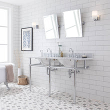 Load image into Gallery viewer, Water Creation Embassy 60 Inch Wide Double Wash Stand, P-Trap, Counter Top with Basin, F2-0012 Faucet and Mirror included in Chrome Finish- Water Creation