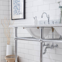 Load image into Gallery viewer, Water Creation Embassy 60 Inch Wide Double Wash Stand, P-Trap, Counter Top with Basin, and F2-0012 Faucet included in Chrome Finish- Water Creation