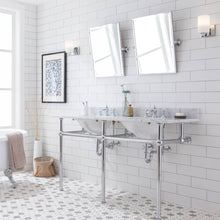 Load image into Gallery viewer, Water Creation Embassy 60 Inch Wide Double Wash Stand, P-Trap, Counter Top with Basin, and F2-0013 Faucet included in Chrome Finish- Water Creation