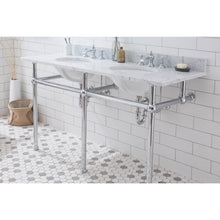Load image into Gallery viewer, Water Creation Embassy 60 Inch Wide Double Wash Stand, P-Trap, Counter Top with Basin, and F2-0013 Faucet included in Chrome Finish- Water Creation