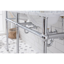 Load image into Gallery viewer, Water Creation Embassy 60 Inch Wide Double Wash Stand, P-Trap, Counter Top with Basin, and F2-0013 Faucet included in Chrome Finish- Water Creation