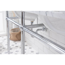 Load image into Gallery viewer, Water Creation Embassy 60 Inch Wide Double Wash Stand, P-Trap, Counter Top with Basin, and F2-0013 Faucet included in Chrome Finish- Water Creation