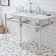 Load image into Gallery viewer, Water Creation Embassy 60 Inch Wide Double Wash Stand, P-Trap, Counter Top with Basin, F2-0012 Faucet and Mirror included in Polished Nickel (PVD) Finish- Water Creation