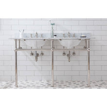 Load image into Gallery viewer, Water Creation Embassy 60 Inch Wide Double Wash Stand, P-Trap, Counter Top with Basin, and F2-0013 Faucet included in Polished Nickel (PVD) Finish- Water Creation