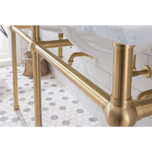 Load image into Gallery viewer, Water Creation Embassy 60 Inch Wide Double Wash Stand, P-Trap, Counter Top with Basin, F2-0012 Faucet and Mirror included in Satin Gold Finish- Water Creation