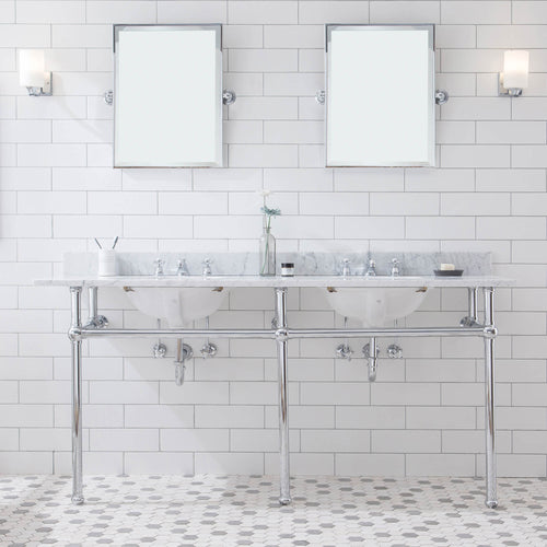 Water Creation Embassy 72 Inch Wide Double Wash Stand, P-Trap, Counter Top with Basin, and F2-0009 Faucet included in Chrome Finish- Water Creation