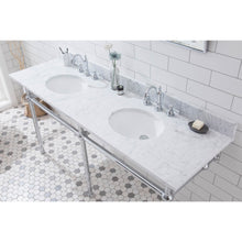 Load image into Gallery viewer, Water Creation Embassy 72 Inch Wide Double Wash Stand, P-Trap, Counter Top with Basin, F2-0012 Faucet and Mirror included in Chrome Finish- Water Creation