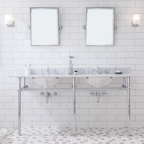 Water Creation Embassy 72 Inch Wide Double Wash Stand, P-Trap, Counter Top with Basin, and F2-0013 Faucet included in Chrome Finish- Water Creation