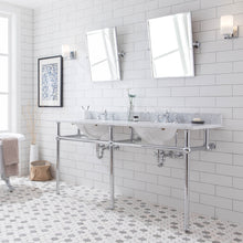 Load image into Gallery viewer, Water Creation Embassy 72 Inch Wide Double Wash Stand, P-Trap, Counter Top with Basin, F2-0013 Faucet and Mirror included in Chrome Finish- Water Creation
