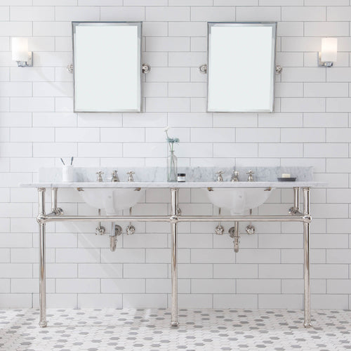 Water Creation Embassy 72 Inch Wide Double Wash Stand, P-Trap, Counter Top with Basin, and F2-0009 Faucet included in Polished Nickel (PVD) Finish- Water Creation