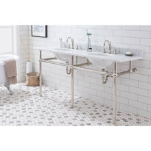Load image into Gallery viewer, Water Creation Embassy 72 Inch Wide Double Wash Stand, P-Trap, Counter Top with Basin, F2-0012 Faucet and Mirror included in Polished Nickel (PVD) Finish- Water Creation