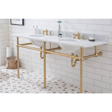 Load image into Gallery viewer, Water Creation Embassy 72 Inch Wide Double Wash Stand, P-Trap, Counter Top with Basin, F2-0013 Faucet and Mirror included in Satin Gold Finish- Water Creation